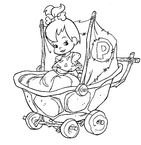 Pebbles Flintstone coloring pages showing her stone age baby buggy.