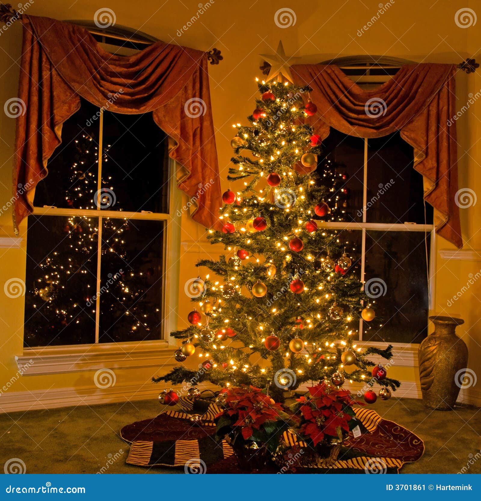 Lighted Christmas Tree In Cozy Home Stock Image  Image: 3701861