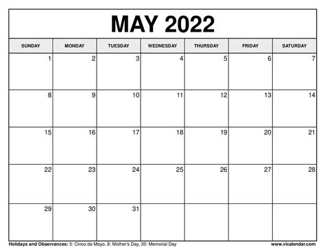 May 2022 calendar as html. printable may 2021 calendar templates with holidays