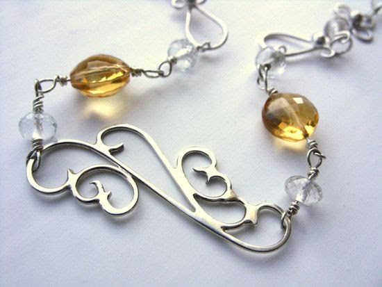 citrine and white topaz silver necklace 