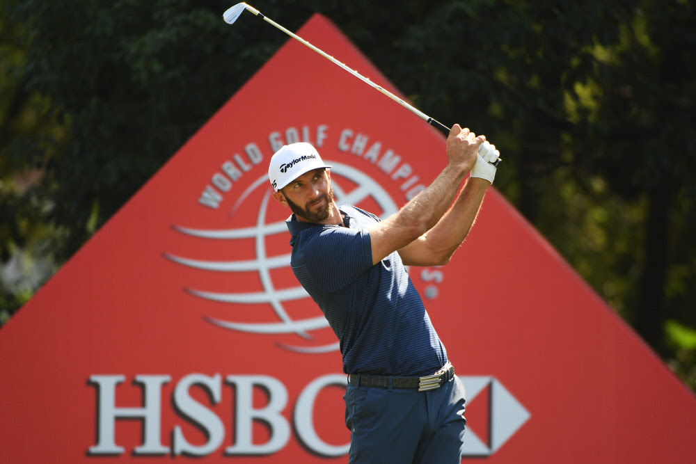 Dustin Johnson plays his shot from the sixth tee during the third round of the WGC HSBC Champions at Sheshan International Golf Club. Photo by Ross Kinnaird/Getty Images