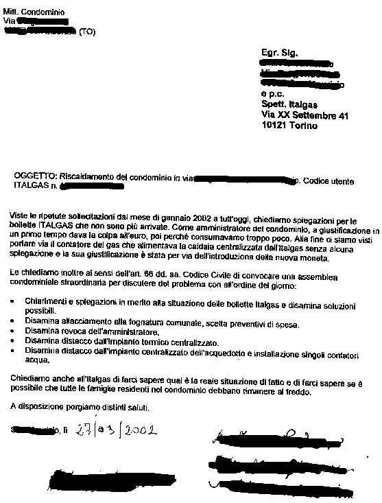Lettera amministratore di condominio
