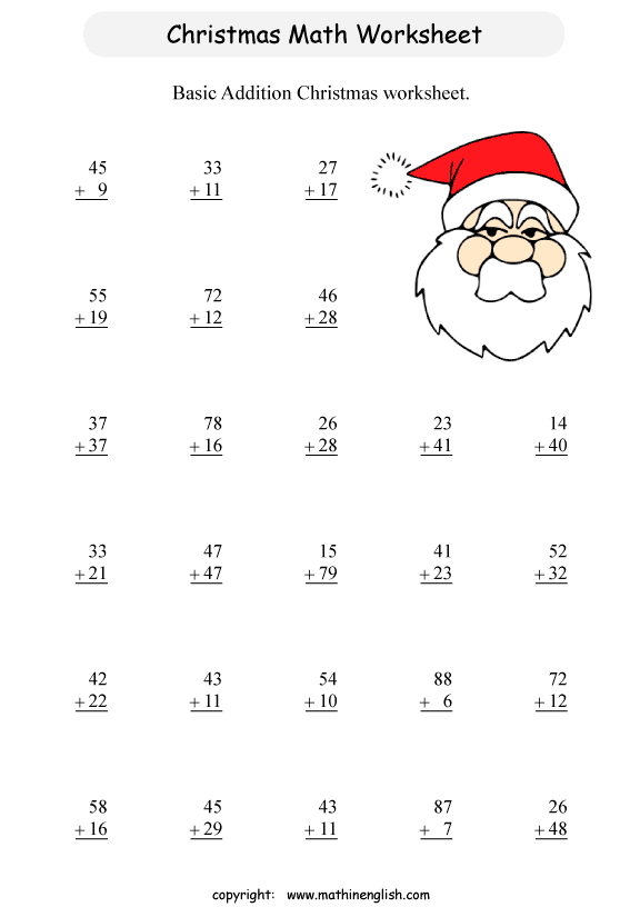 Printable Christmas math worksheets for kids from first through sixth grade