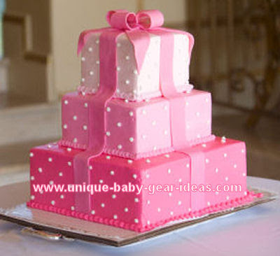 Birthday Flower on Elegant Pink And White Polka Dot Three Layer Gift Box Baby Shower Cake