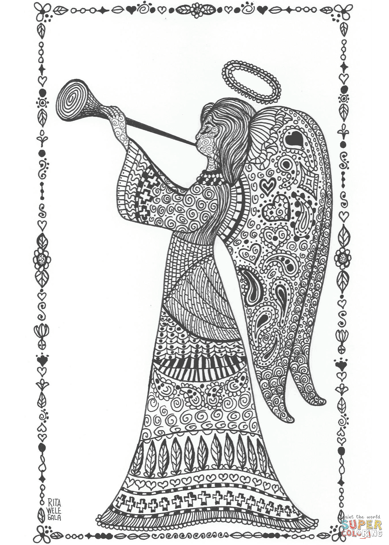 Angel Zentangle coloring page | Free Printable Coloring Pages