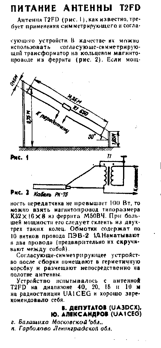 Питание антенны T2FD - Антенны КВ - RA1OHX-Cайт радиолюбителя