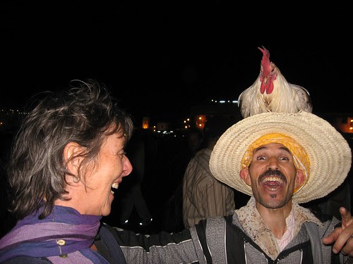 Wendi with the chicken man in the square
