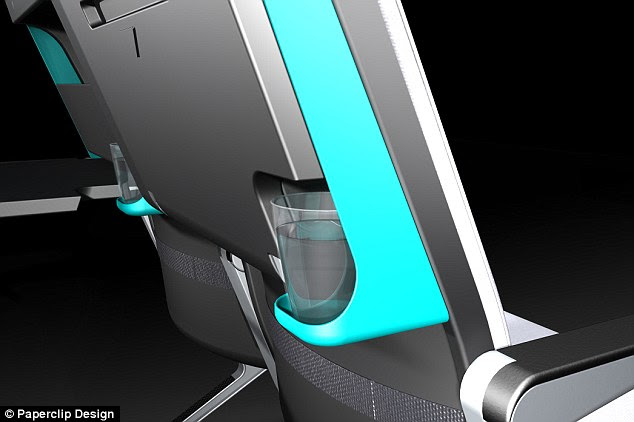 Future design: The cup holder on planes would be separate to the tray, meaning tables could be stowed away