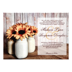 Rustic Country Mason Jar Sunflowers Wedding Invite