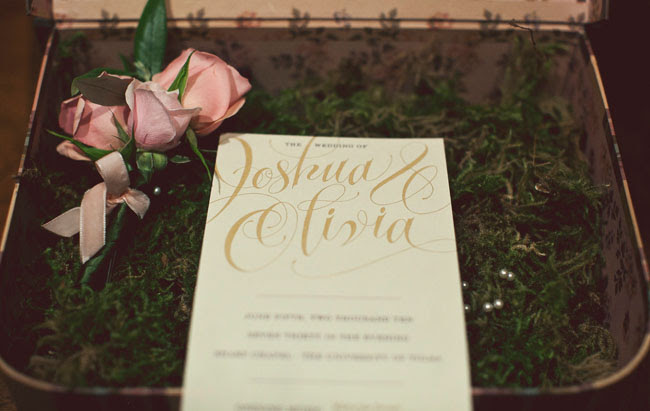 wedding invitation calligraphy music paper flowers