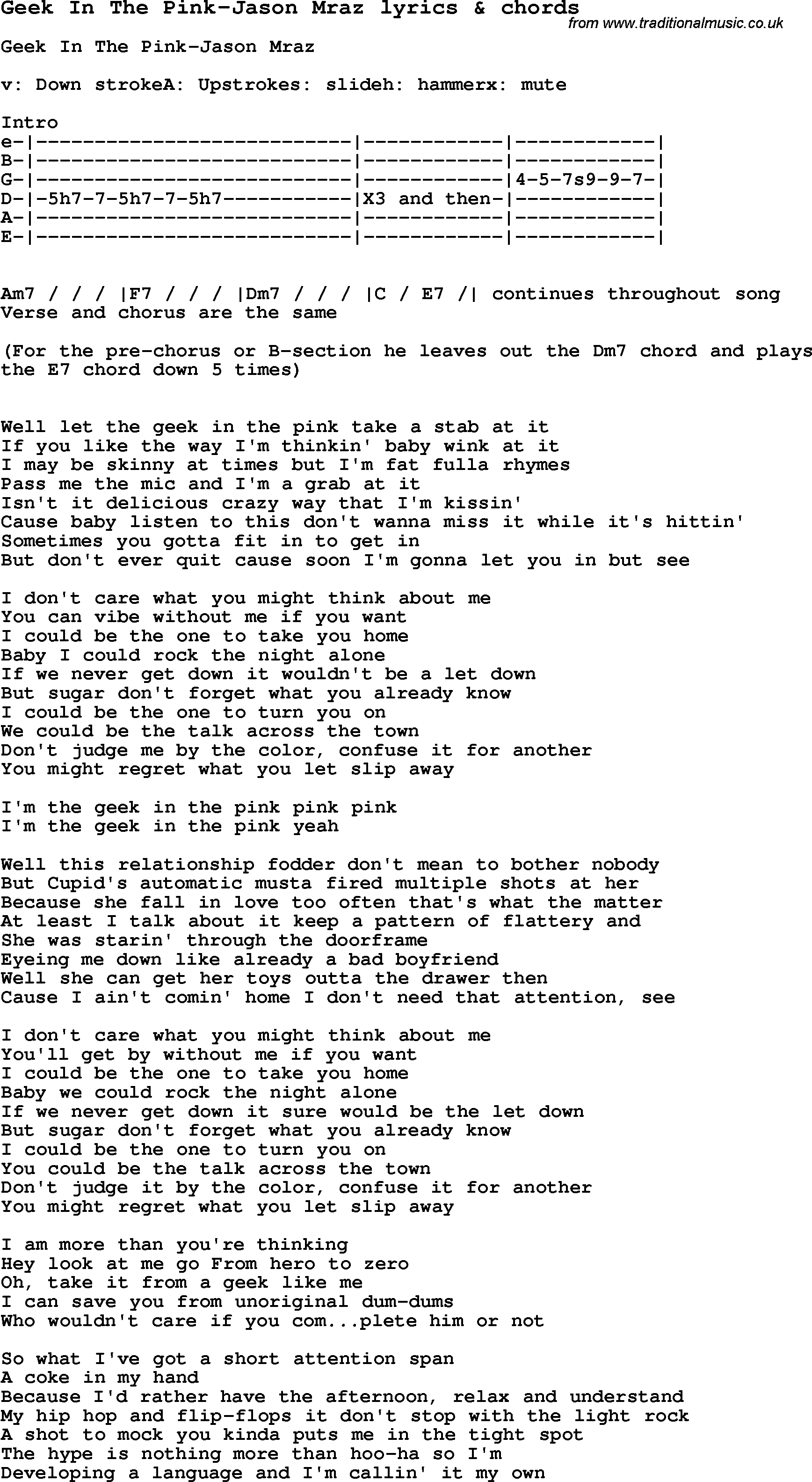 Love Song Lyrics for: Geek In The Pink-Jason Mraz with chords for ...