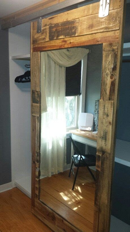 sliding barn door full length mirror  pallet wood