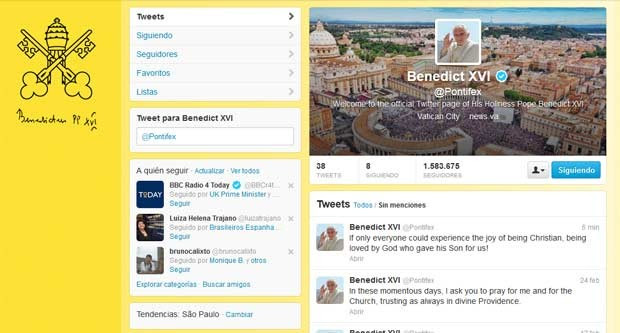 Reprodução da conta @pontifex, do Papa Bento XVI no Twitter, nesta quarta-feira (27) (Foto: Reprodução)