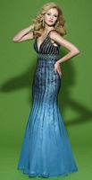 Satin Rouge V Neck Beaded Silk Chiffon Ombre Prom Dress 3497 by Alyce image