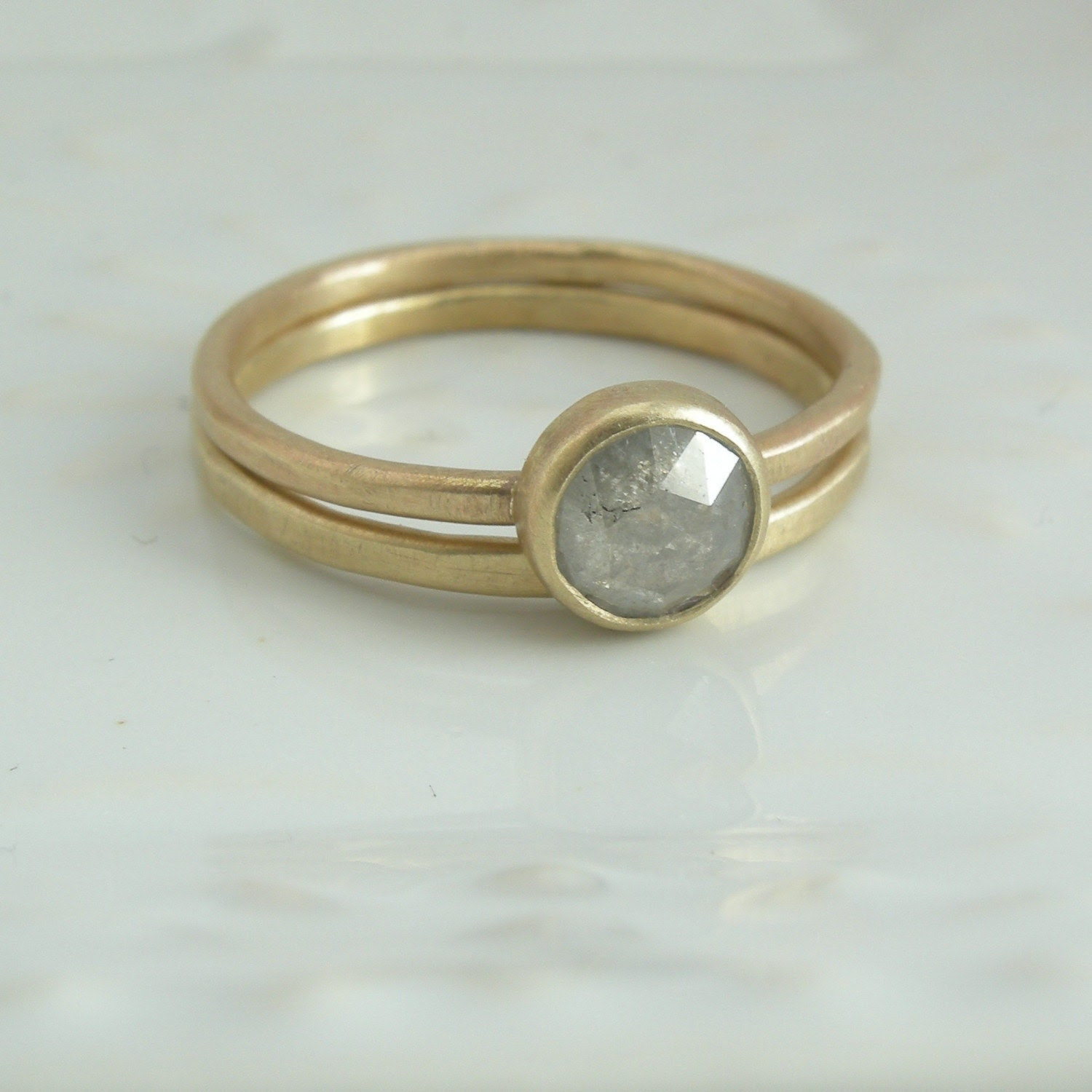 Grey Rose Cut Diamond Wedding Set