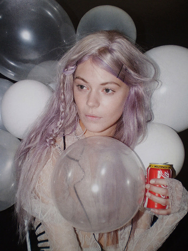 Fashion Model, Lilac hair Style inspiration, Balloons, Coca Cola, Fashion photography, Long hair