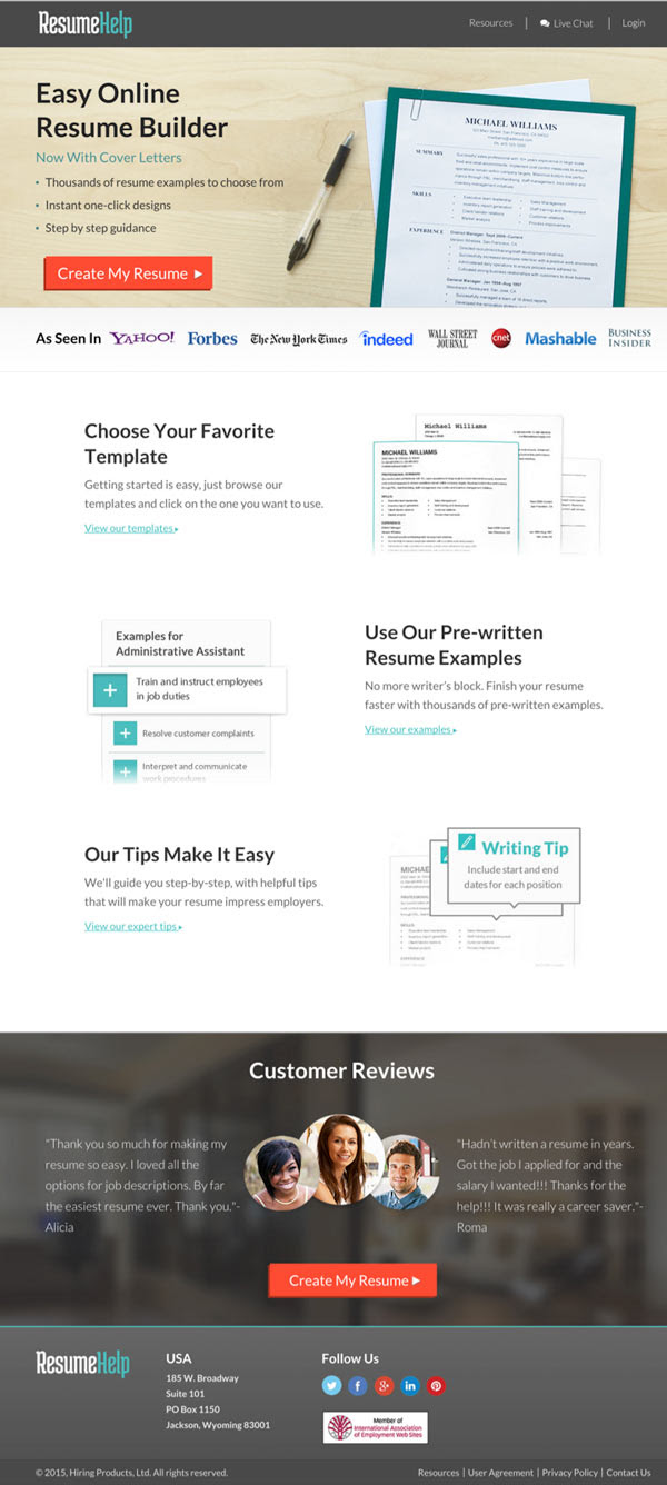 Resume Help Landing Page