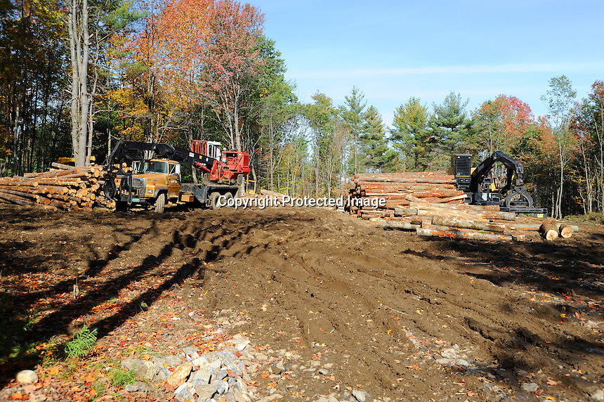 Machinery and Cut Wood on Building Lot in Rural Southern New Hampshire ...