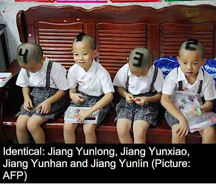 Chinese Quadruplet Boys w/ Numbers Shaved Heads!