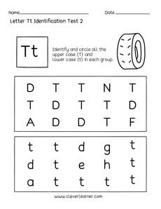 fun letter t identification activity and test sheets for preschools and kindergartens