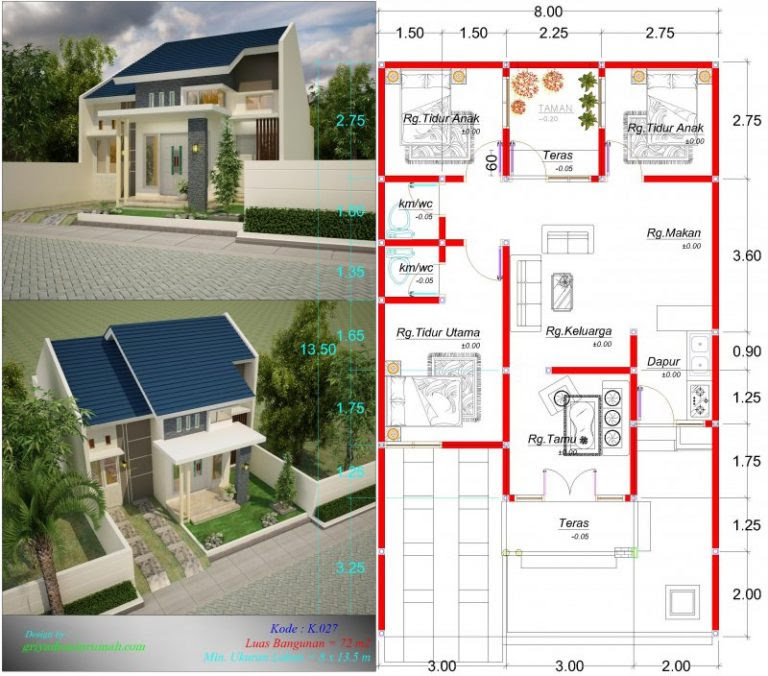 Denah Rumah Minimalis Type 72 Lebar 8 Meter Jasa Desain Denah Rumah Minimalis Type 72 Lebar 8 Meter Jasa Desain
