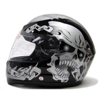 Black Silver Skull Chain Full Face Motorcycle Street Sport Bike Helmet DOT (Medium)