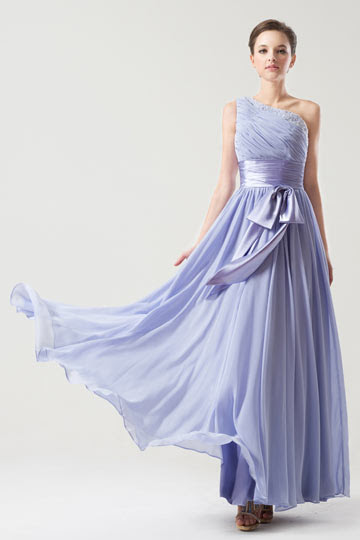 One shoulder Simple Empire Sash Purple tone Long Bridesmaid dress Dressesmall