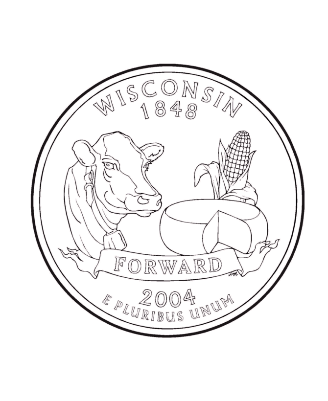 Usa Printables Wisconsin State Quarter Us States Coloring Pages