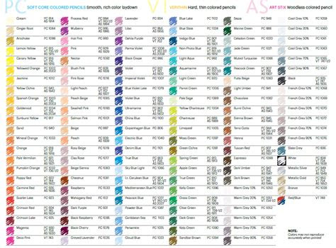  color chart of all available prismacolorverithinart stix colored
