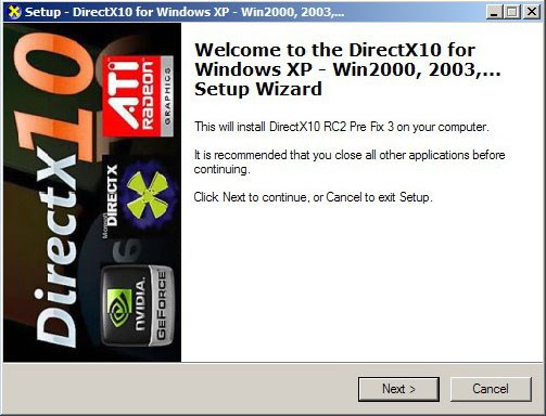 DirectX 10 XP installer page DirectX 10 XP installer page