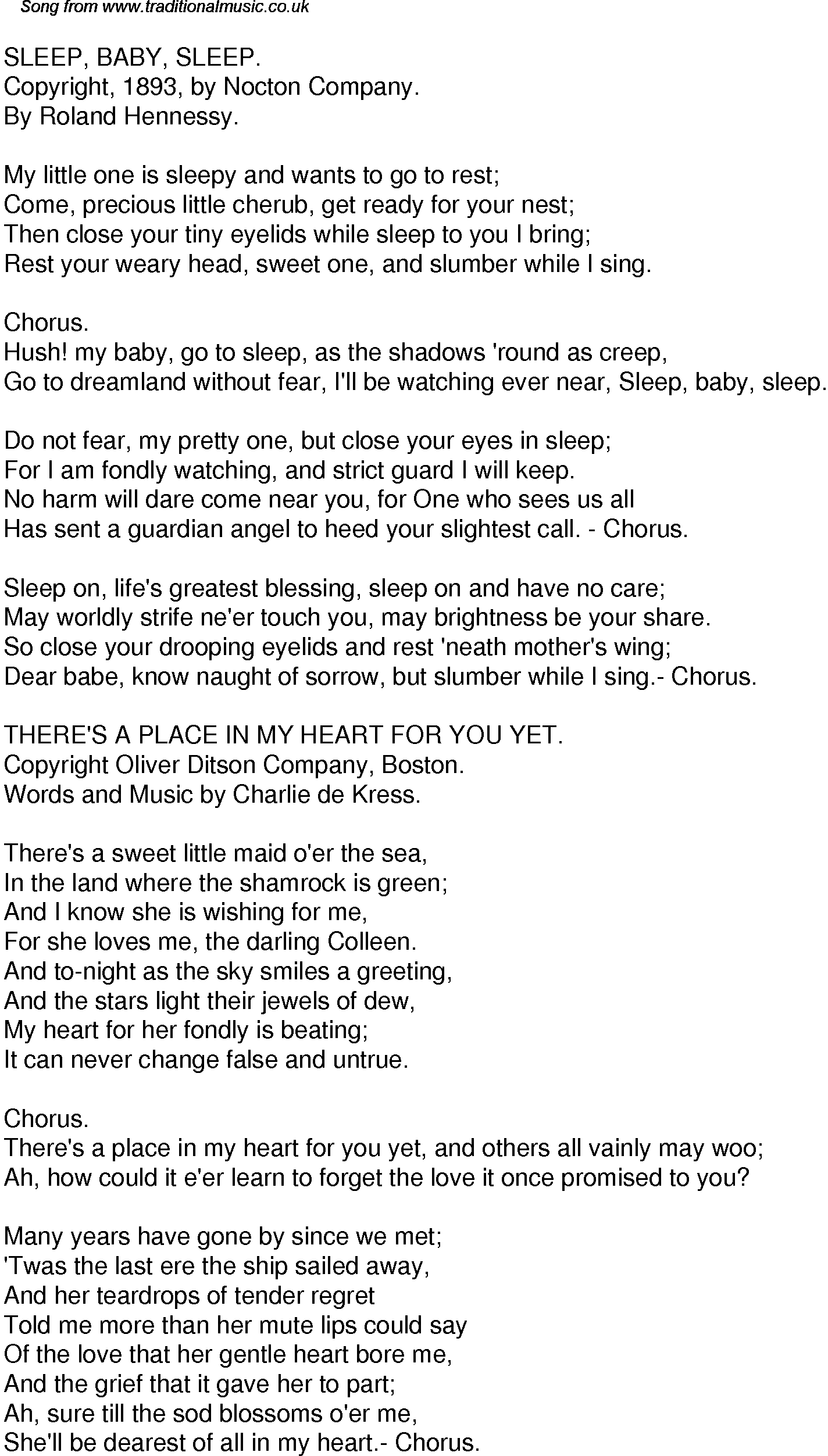 Old Time Song Lyrics For 39 Sleep Baby Sleep