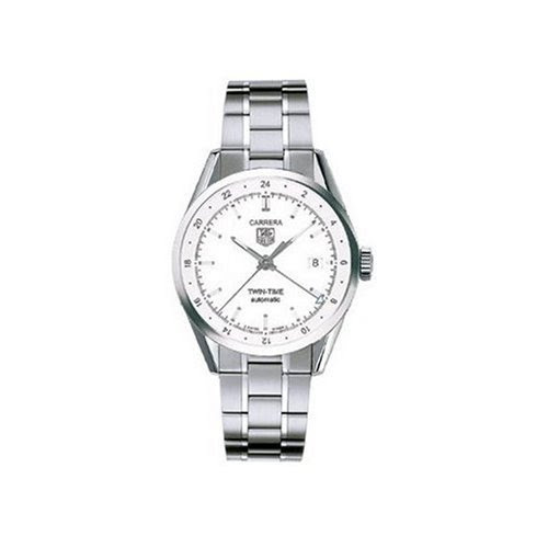 TAG Heuer Men's WV2116.BA0787 Carrera Calibre 7 Twin Time Automatic White Dial Steel Bracelet Watch