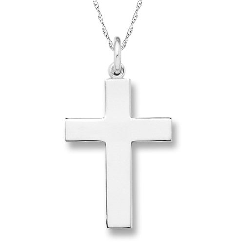 Men's 14k White Gold Solid Large Polished Cross with Rope Chain ...