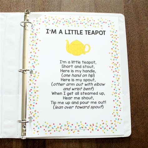 preschool fingerplays songs  rhymes binder