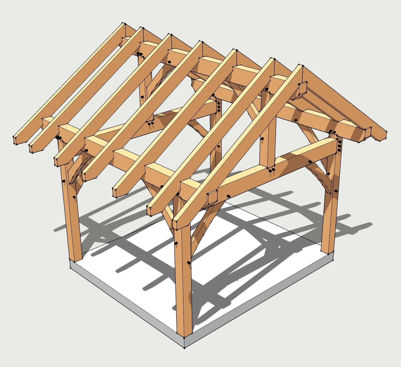  line of frames using a common rafter system with a 8″ roof pitch
