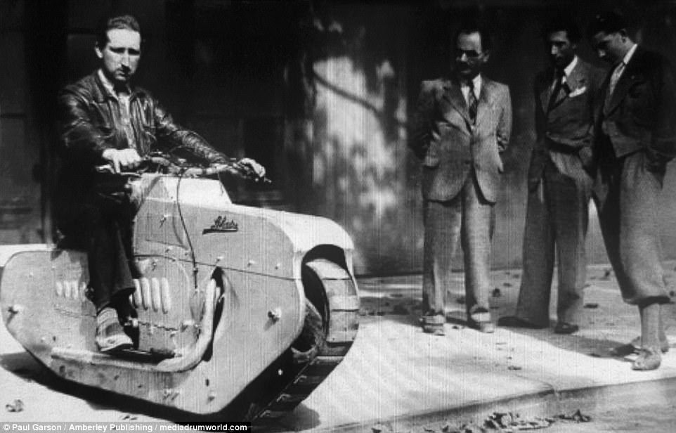 The book also shows other attempts at creating a military bike, such as the French bid to combine the motorbike and the tank in this LeHaitre prototype from 1939