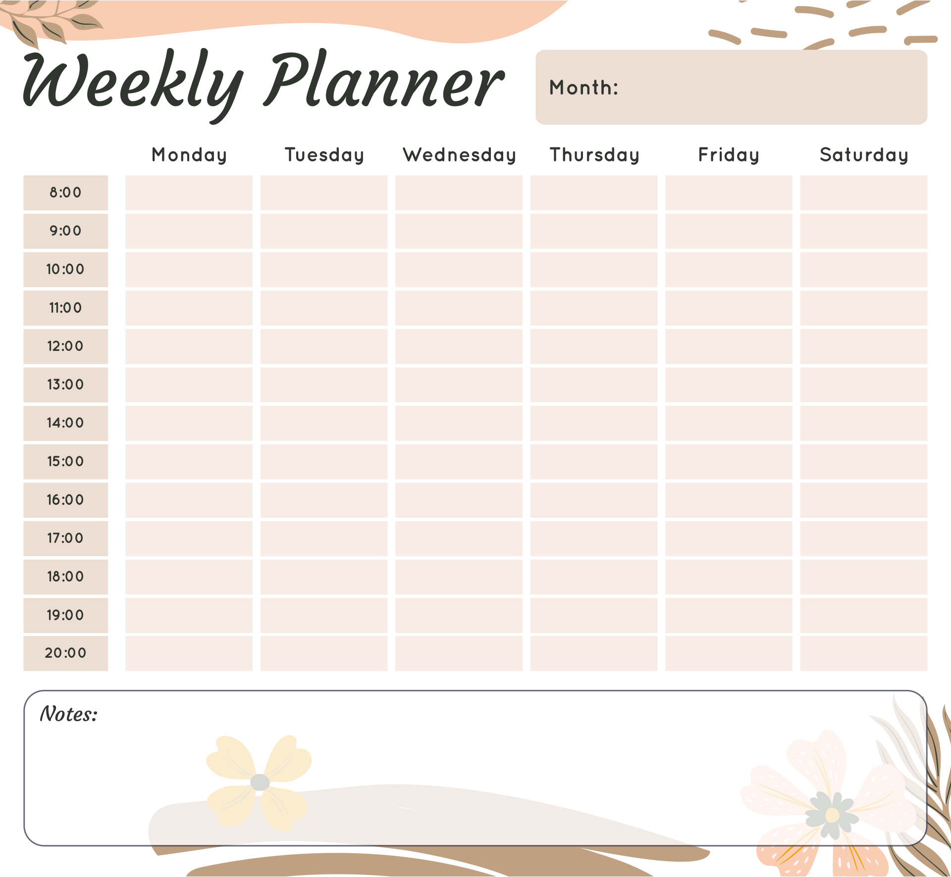 6 best images of no template with times weekly planner printable