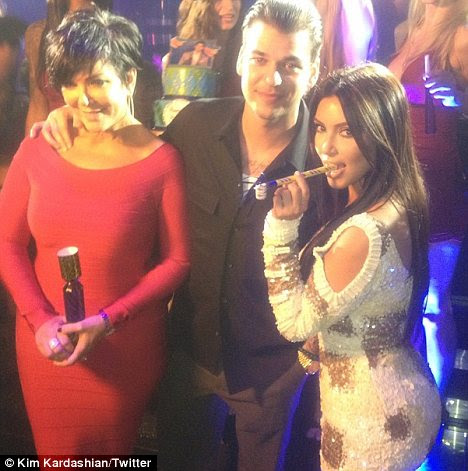 Family affair: Kim and her mother Kris were just some of the family members in Vegas to celebrate Rob's 25th birthday 