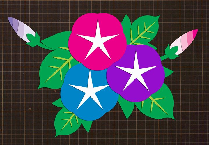 無料ダウンロード型紙で あさがお の壁面飾りを作ってみた 夏 ７月 ８月 保育園 幼稚園 介護施設 デイサービス 壁面装飾 製作 壁面飾り型紙工房