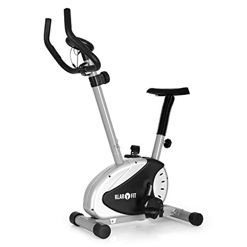 Klarfit MOBI-Basic-20 Fitnessbike komfortabler Fahrradtrainer inkl. Trainingscomputer & Pulsmesser (8-stufig einstellbarer Widerstand, verstellbare Sattelhöhe, Anzeige: Kalorienverbrauch, TÜV/GS zertifiziert) silber