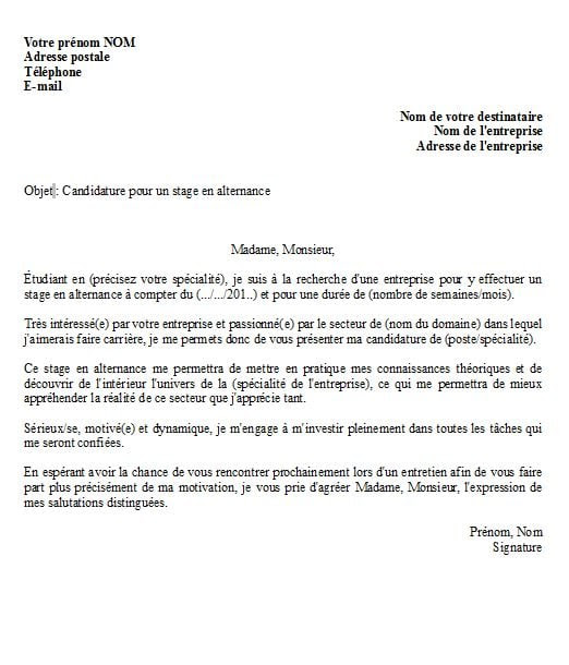 Lettre de motivation pour un stage en alternance : modèle ...