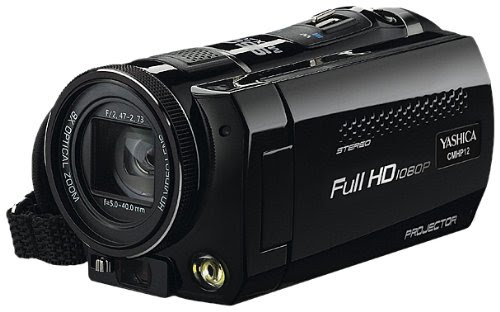 Yashica CMHP12 Full-HD Camcorder (7,6 cm (3 Zoll) Display, 5 Megapixel CMOS, 8-fach optischer Zoom, HDMI, Kartenslot, USB 2.0) mit Picoprojektor schwarz