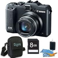 Canon PowerShot G15 12.1 MP Digital Camera with 5x Wide-Angle Optical Image Stabilized Zoom Deluxe Bundle With With 8 GB Secure Digital High Capacity Memory Card, Digpro Compact Camera Deluxe Carrying Case