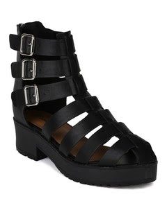 Details about FLAT PLATFORM CHUNKY HEEL CutOut Gladiator sandal Buckle ...