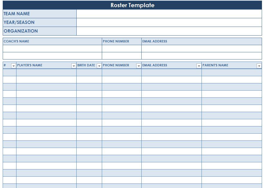 Roster Sheet Template | New Calendar Template Site