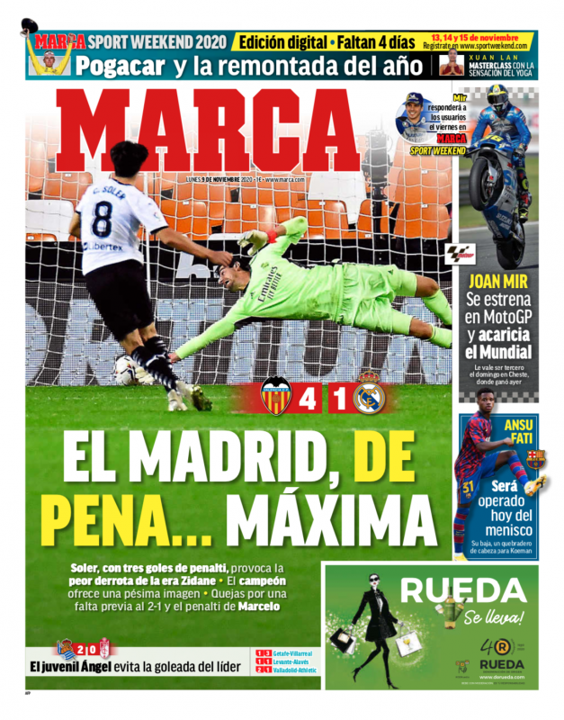 リーガ第9節バレンシア戦翌日marca紙一面 El Madrid De Pena Maxima マドリー 悲しみのpk マドリード通信 ライブ レアル マドリード