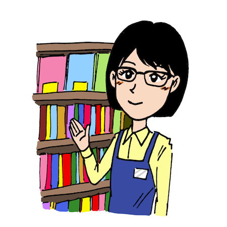 本を紹介する書店の女性店員イラスト