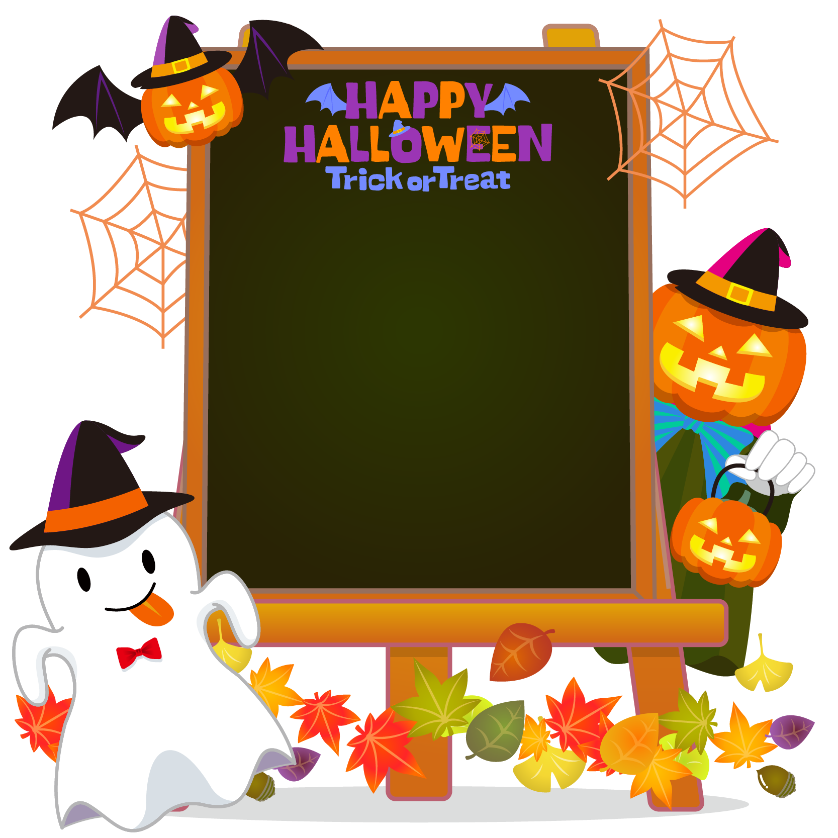 商用フリーイラスト 無料 10月 ハロウィン おばけ かぼちゃ Halloween フレーム イーゼル キャンバス フレーム縦 黒板2 商用ok フリー素材集 ナイスなイラスト