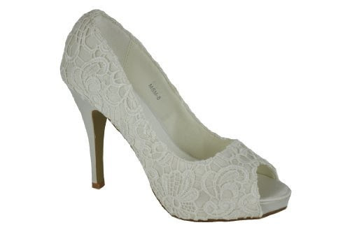 Satin Ivory Lace Platform Heels Wedding Bridal Shoes (7) Maggie ...