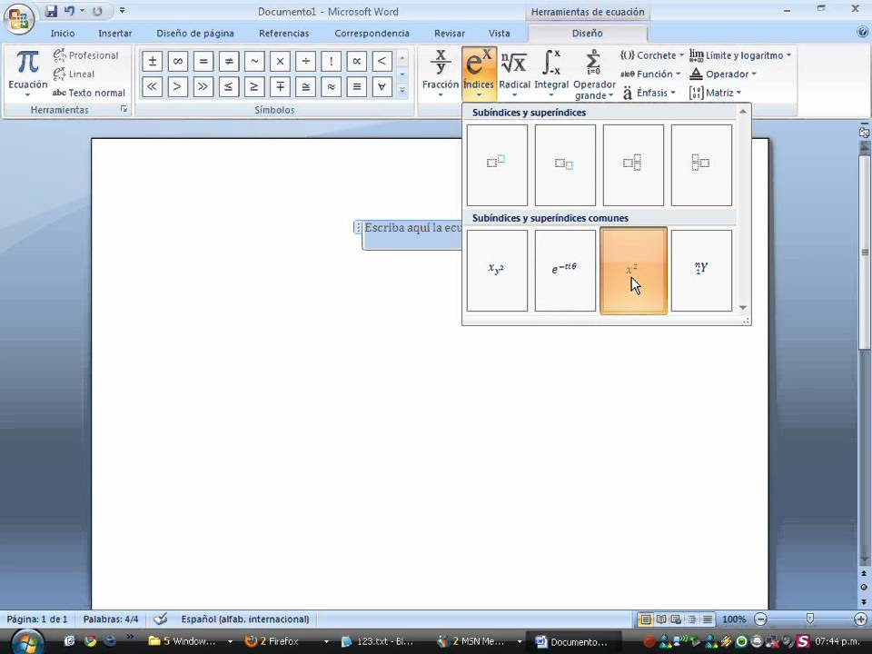 como poner exponentes en word YouTube